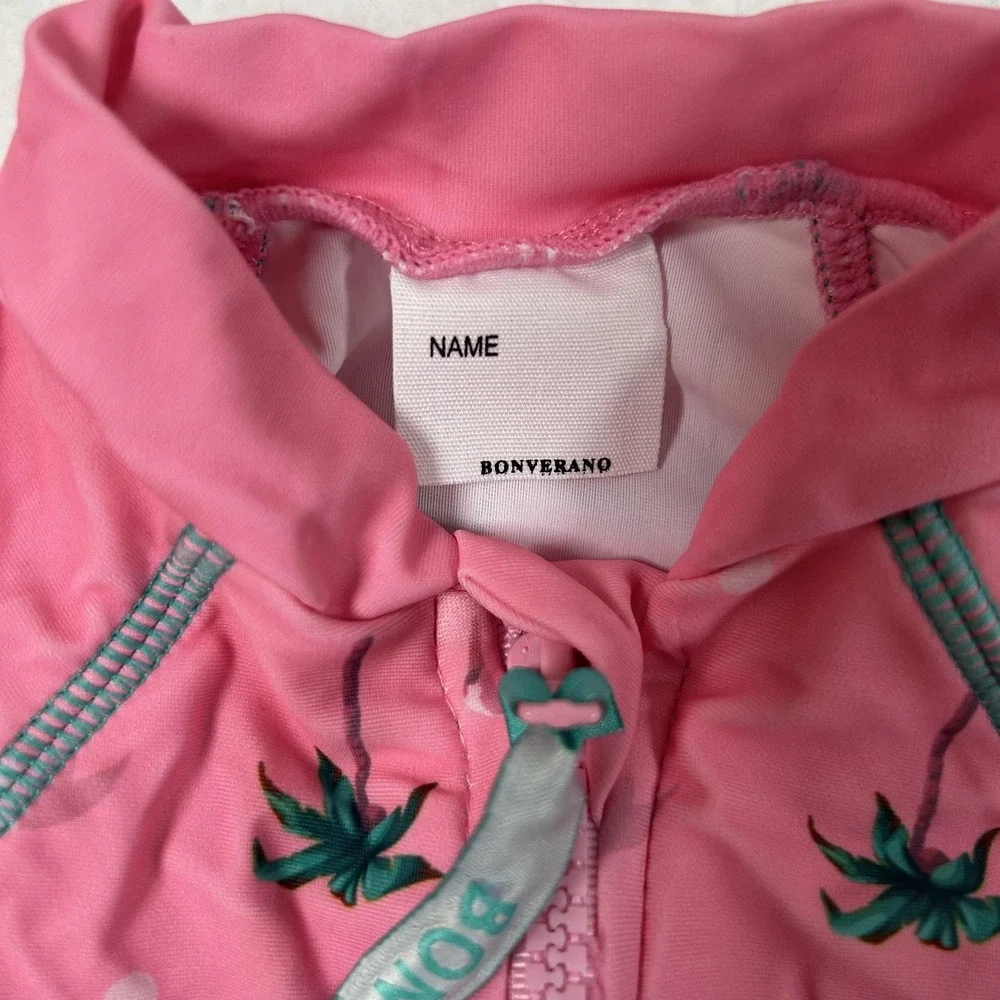 Bonverano UV Sun Suit Baby Girls 6-9M Pink Flamingo Palm Rashguard One Piece Hat - Picture 4 of 16